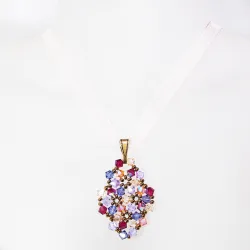 Pendant 65cm - Terence Rhombus S-Salmon Organza - Pendant 65cm - Laiton bronze